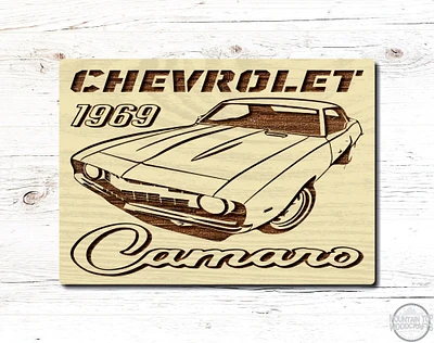 1969 Chevrolet Camaro Muscle Car Wooden Sign Plaque Laser Engraved Vehicle Wall Art