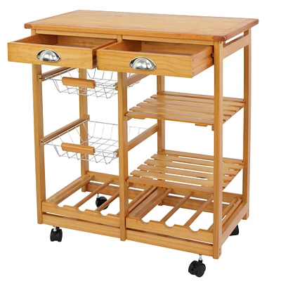 Kitchen Island Rolling Wood Trolley Cart Dining Storage Drawers.