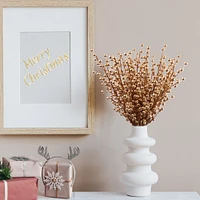 12 Gold Holly Berry Stems: 35 Lifelike Berries, 17-Inch - Festive DIY Accents