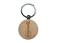 Ukulele Music Instrument Doodle Engraved Wood Round Keychain Tag Charm