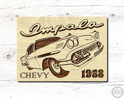 Chevrolet Impala Chevy Wooden Sign Plaque Laser Engraved Vehicle Wall Art
