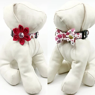 Valentines Day Dog Collar With Optional Flower Or Bow Tie Multicolored Hearts Adjustable Pet Collar Sizes XS, S, M, L, XL