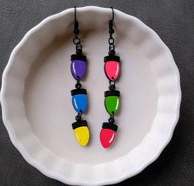 Colorful Hanging Christmas Lights Earrings