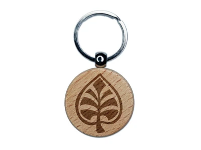 Intricate Leaf Design Engraved Wood Round Keychain Tag Charm