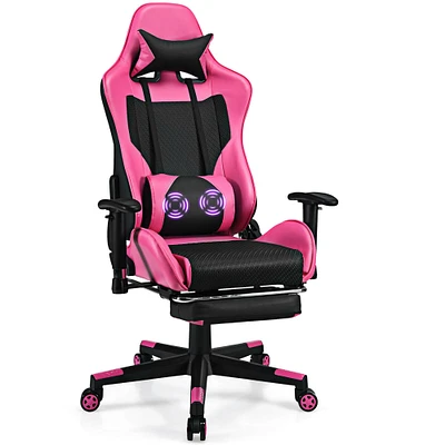 Costway Massage Gaming Chair Reclining Racing Office Computer Chair with Footrest White\Blue\Pink\Red