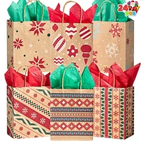 JOYIN 24 Christmas Kraft Gift Bags for Holiday Paper Gift Bags, Christmas Goody Bags, Xmas Gift Bags, Classrooms and Party Favors (9 x 7.3 x 3.3 ")