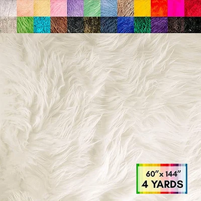FabricLA Shaggy Faux Fur Fabric by The Yard - 144" x 60" Inches (365 cm x 150 cm) - Fake Fur Fabric for Sewing Apparel, Vests, Rugs, Pillows - Faux Fluffy Fabric - Off White, 4 Continuous Yards
