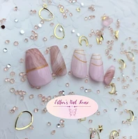Pink Marbled Press on Nails, Short, Long, Ballerina, Almond, Acrylic, gel nails, coffin, Baby Boomer, French Ombre, Fade, Gold Nails, Fake