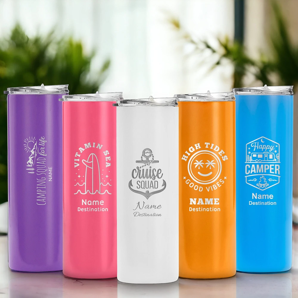20 oz Skinny Tumbler Cup, Personalized Travel Mug, Stainless Steel Drinkware, Laser Engraved Personalized Gift