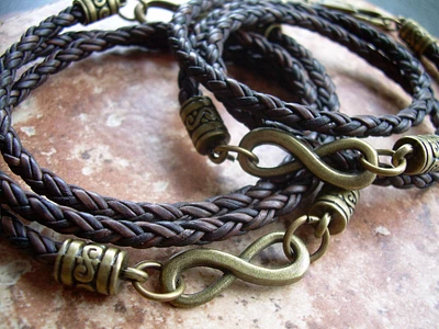 His and Hers Bracelets, Couples Bracelets, Womens Leather Bracelets, His and Hers Leather Infinity Bracelets, Mens Leather Bracelets