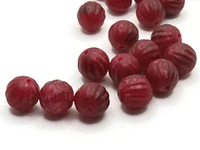 30 11mm Round Red Textured Vintage Plastic Beads