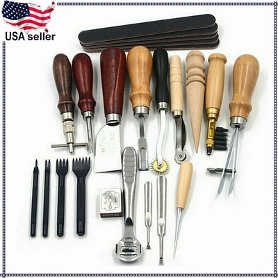 Vintage Leather Craft Tools Kit for Stitching, Sewing, Beveling, and Punching