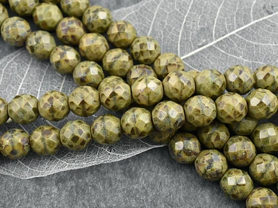 *17* 12mm Green Goldenrod Picasso Fire Polished Round Beads