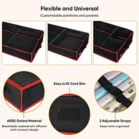 BALEINE Christmas Wrapping Paper Storage Organizer with Flexible Partitions and Pockets, 40" Durable 600D Oxford Fabric Gift Wrap Storage Bag Fits Ribbon, Ornaments, Holiday Accessories (Black/Red)