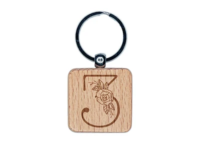 Rose Typewriter Font Number 3 Three Engraved Wood Square Keychain Tag Charm