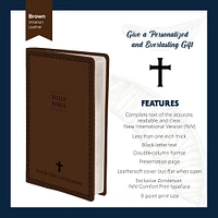 Personalized NIV Thinline Holy Bible with Custom Name Up to 3 Rows of Text on Faux Leather cover | Brown