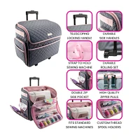 Deluxe Rolling Sewing Case, Pink & Grey