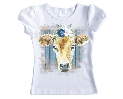 Brown Cow with Flowers Girls Shirt - Short Sleeves