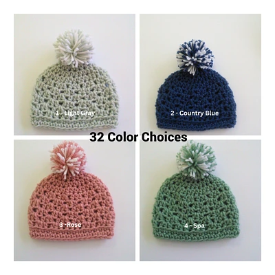 Newborn Baby Hat, Baby Photo Hat, Coming Home Outfit, Pom Pom Hat, 32 Colors, Preemie Beanie, Infant Cap, Baby Boy Hat