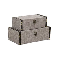 Contemporary Home Living Set of 2 Gray and Black Rectangular Trunk Storage, 11.75"