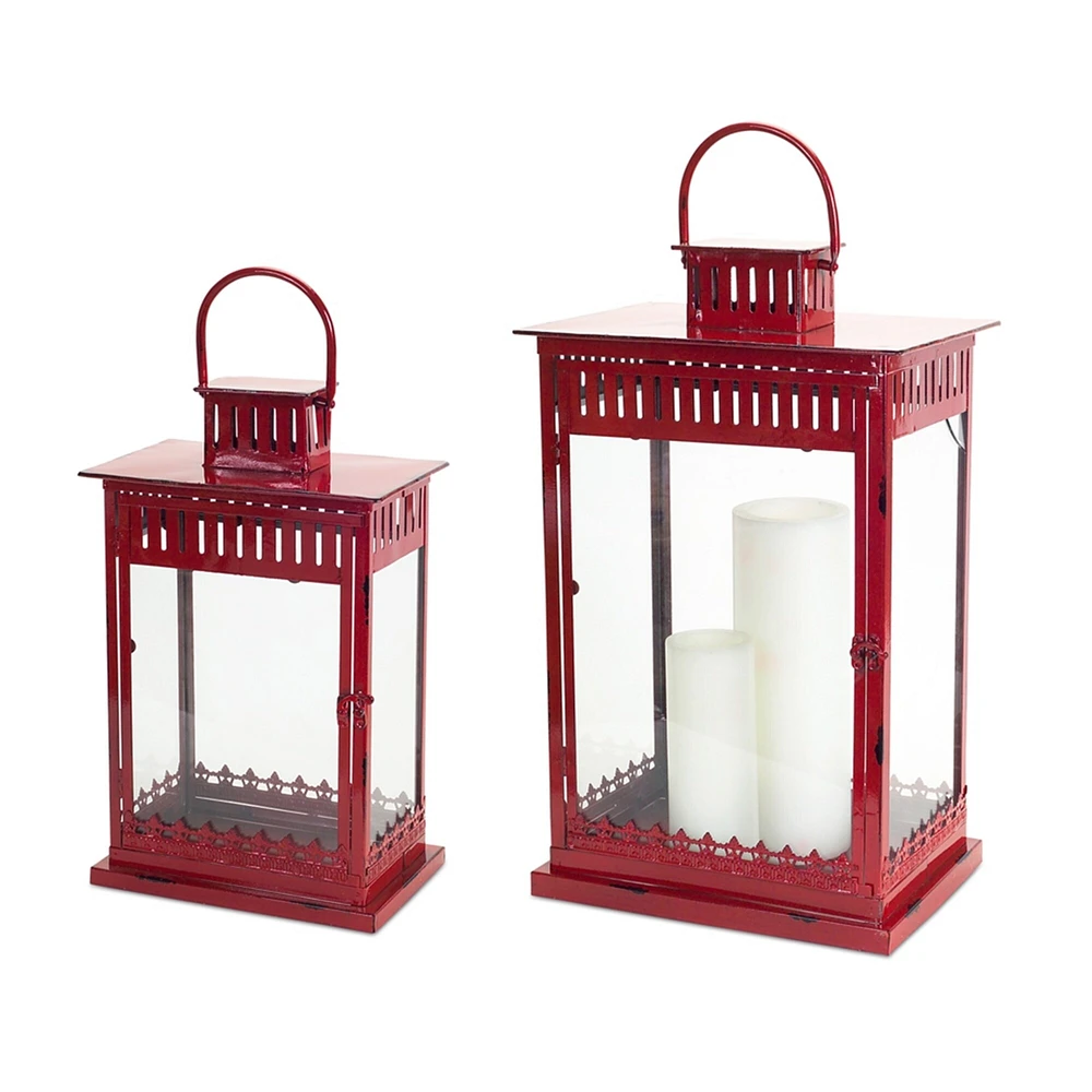 Melrose Set of 2 Vented Pillar Candle Lanterns 25”