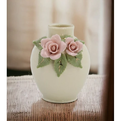 kevinsgiftshoppe Mini Size Ceramic Rose Flowers Vase, Home Dcor, Gift for Her, Gift for Mom, Spring Decor