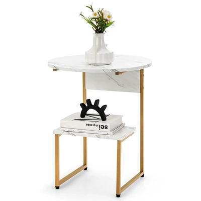 Gymax 2-Tier Side Table Nightstand End Table Coffee Table w/ G-Shaped Steel Frame