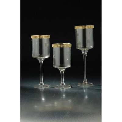 CC Home Furnishings Set of 3 Clear Pillar Candle Holders with Gold Rhinestone Bands14"