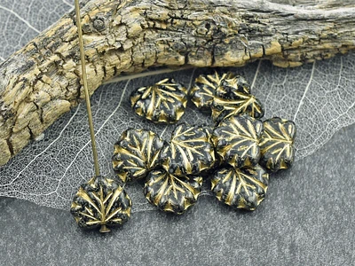 *20* 13x11mm Gold Washed Jet Picasso Maple Leaf Beads