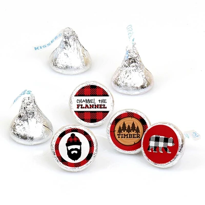Big Dot of Happiness Lumberjack - Channel the Flannel - Buffalo Plaid Party Round Candy Sticker Favors - Labels Fits Chocolate Candy (1 Sheet of 108)