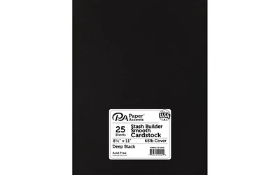 PA Paper Accents Stash Builder Cardstock 8.5" x 11" Deep Black, 65lb colored cardstock paper for card making, scrapbooking, printing, quilling and crafts, 25 piece pack