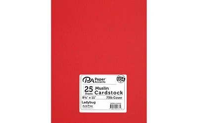 PA Paper Accents Muslin Cardstock 8.5" x 11" Ladybug, 73lb colored cardstock paper for card making, scrapbooking, printing, quilling and crafts, 25 piece pack