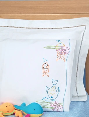 Jack Dempsey Children's Stamped Pillowcase W/Perle Edge-Fish At Play