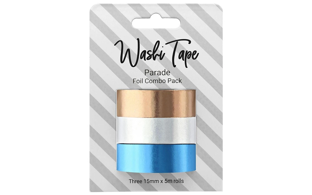 Washi Tape 15mmx5m 3pc Combo Pk Foil Parade