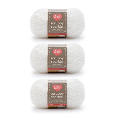 Red Heart Scrubby Sparkle Marshmallow Yarn - 3 Pack of 85g/3oz - Polyester - 4 Medium (Worsted) - 174 Yards - Knitting/Crochet