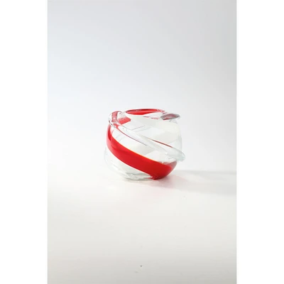 CC Home Furnishings 6.5” Clear and Red Spiral Designed Glass Tabletop Vase