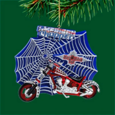 Carlton Cards 3" Blue and Red American Chopper Motorcycle Glass Christmas Ornament