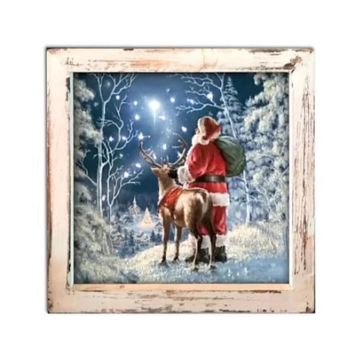 Glow Decor 8" White and Blue Lighted Starry Night Santa Christmas Square Shadow Box Decoration