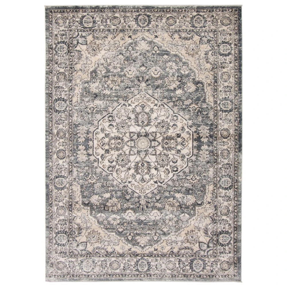 Chaudhary Living 5.25' x 7.25' Gray and Cream Distressed Medallion Rectangular Rug