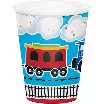 Party Central Pack of 96 Blue and White “All Aboard” Hot Cold Cups 3.75"