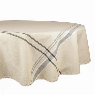 CC Home Furnishings White and Blue French Striped Pattern Round Tablecloth 70"