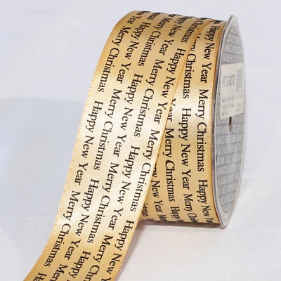The Ribbon People Gold Colored "Merry Christmas and Happy New Year" Print Wired Craft Ribbon 1.5" x 54 Yards