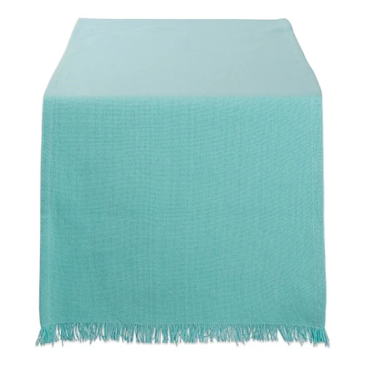 Contemporary Home Living 14" x 108" Solid Aqua Blue Fringed Rectangular Table Runner