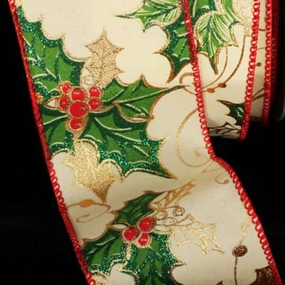 The Ribbon People Green and Gold Mistletoe Christmas Wired Craft Ribbon 2.5-Inch x 20 Yards