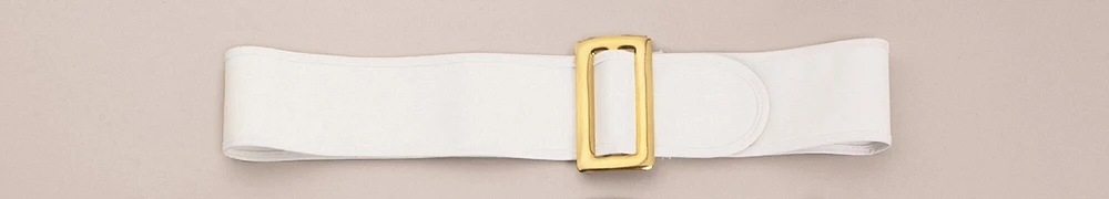 The Costume Center White and Gold Vinyl Pixie Belt with Buckle – Size Small