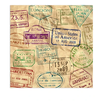 Party Central Club Pack of 12 Brown and Red Stamped Around the World Luncheon Napkins 6.5"