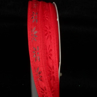 The Ribbon People Red Embossed Flower Petal Wired Craft Ribbon 0.5" x 80 Yards