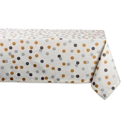 Contemporary Home Living 84" White and Gold Polka Dots Rectangular Tablecloth