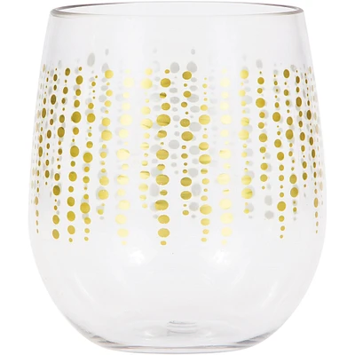 Party Central Pack of 6 Clear and Gold Glittering Dots Accented Stemless Wine Glasses 3.5"