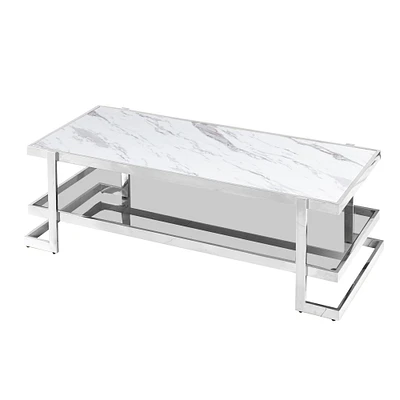 Kingston Living 55" Silver and White Geometric Rectangular Coffee Table